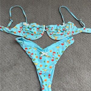 Dippin' Daisy's Light Blue Bikini with Fruit and Drink Print
